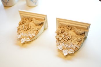 2 Accent Shelves With Floral And Bird Motif