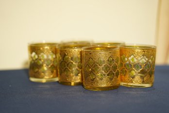 Set Of 6 MCM Glasses With Gold & Green Design 2 Of 2