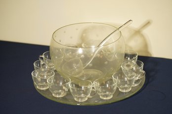 Vintage Starburst Punch Bowl Set With 12 Cups