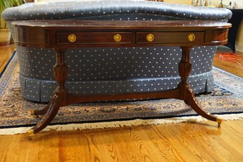 Beautiful Century Mahogany Wood Console Table With Pull Out Drawers, Gold Hardware