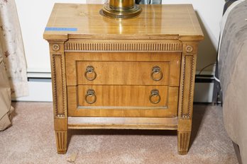 Wooden Classical Style Two Drawer End Table With Brass Pulls