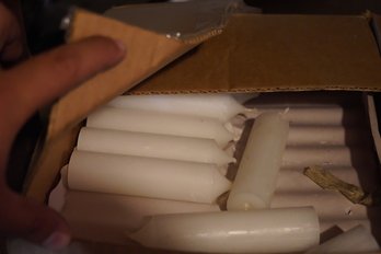 Enter Box Almost Full Of White 5inch Candles