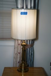 Brass Tone Lamp With Cylindrical Shade