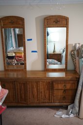Solid Wood Dresser With Brass Pulls And Two Matching Mirrors