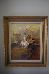 Abstract City View Oil On Canvas Signed Painted And Dated '98