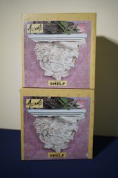 Pair Of Rose Form Resin Wall Shelves - New In Box