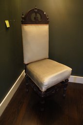 Antique High Back Wood Chair With Cream Color Cushion