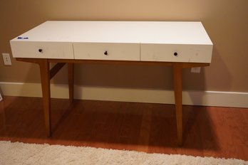 MCM White Color Wood Desk With 3 Drawers (all Around In Rough Conditions)