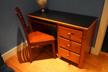 Black Top Wood Desk With Wood Chair