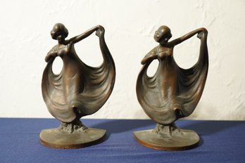 Art Deco Flapper Girl Bronze Book Ends