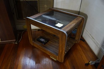 2 Tier Vintage Wood Side Table With Glass Insert