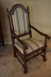 Beautiful Antique Wood Chair With Stripes Pattern Cushion