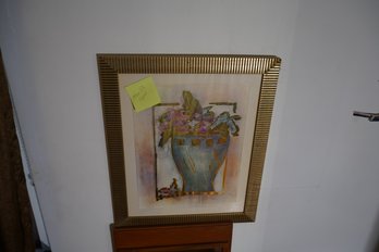 Signed Watercolor Of Plant In Vase