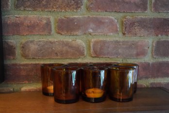 Set Of 7 Dark Brown Glass Candle Holders