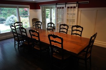 One Of A Kind! Beautiful Solid Wood Long Dining Table With 12 Chairs (read Info)