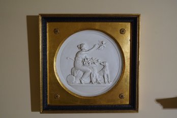 Porcelain Greek Style 3D Art On Black And Gold Frame, 16.25x16.25