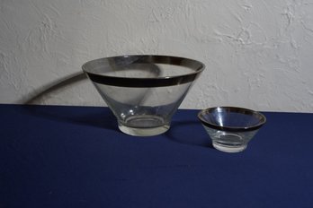 Mid Century Silver Trim Glass Chip & Dip Set