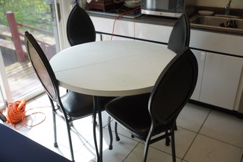 Vintage Formica Style Top Table With Metal Frame With Leaf Shape Chairs