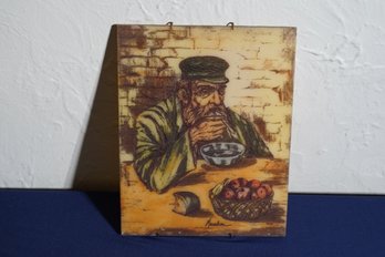 Signed Resin/plastic Engraving Of Man Eating Soup By Maurleon