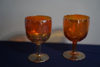 Pair Of Beautiful Amber Carnival Glass Goblets