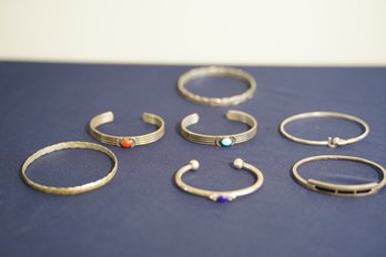 Seven Sterling Silver Bracelets Some With Stones - All Marked
