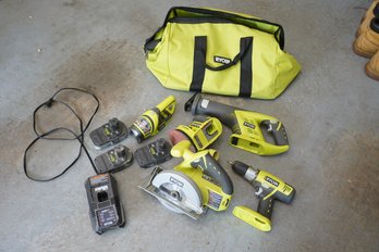 Bundle Deal Of Assorted RYOBI Tools, Batteries  And Bag