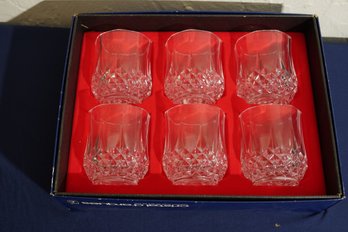 Set Of 6 French Cristal D'Arques Longchamp Cut Crystal Old Fashion Glasses With Box