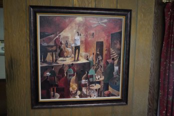 Jazz Club Oil On Board Painting (unknown Artist) 36x36 Inches