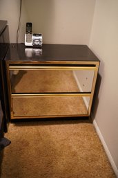 Retro Vintage Black And Gold Nightstand With Front Mirrors, 26x17x22