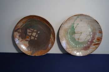 Two Hand Painted Enameled Clay Platters