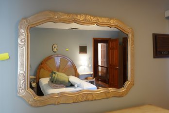 Large Wall Mirror With Scrolling Motif To The Antique Style Scalloped Edged Frame