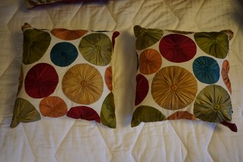 Pair Of Modern Pier One Throw Pillows With Removable Inserts And A Colorful Geometric Circular Design