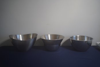 Set Of Three Metal Salad / Mixing Bowls