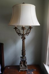 Antique Brass And Marble Cherub Design Lamp