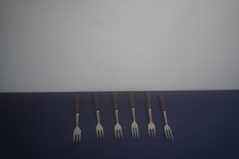 Set Of Six MCM Fondue Forks With Wooden Handles