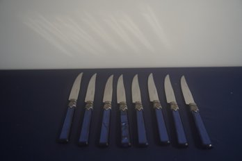 Set Of 8 Inox Knives With Blue Pearl-like Handles