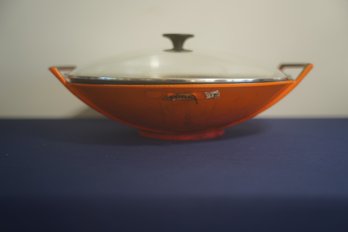 Vintage Le Creuset Enameled Wok With Glass Lid