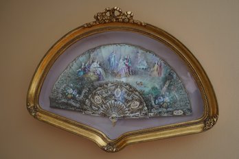 Vintage Signed Rococo Style Fan In Gilt Frame