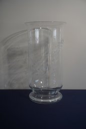 Elegant Large Handblown Glass Vessel With Etched Floral Motif
