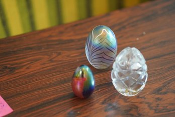 Lot Of 3 Glass Decorative Eggs