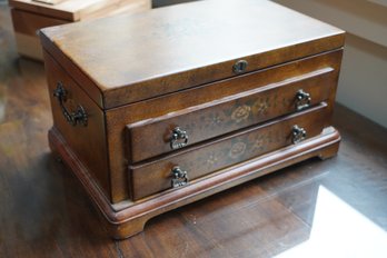 Antique Style Wood Jewelry Box  With Flower Design