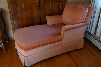 Salmon Colored Upholstered Chaise Lounge Arm Chair