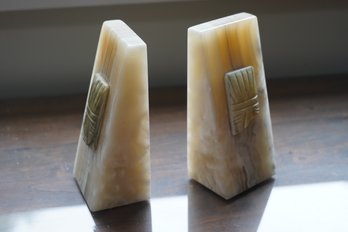 Vintage Mid Century Marble Onyx Bookends (Small Chip On One)