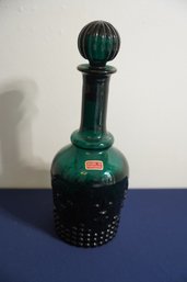 Vintage Dark Green Glass Decanter, Made In Portugal