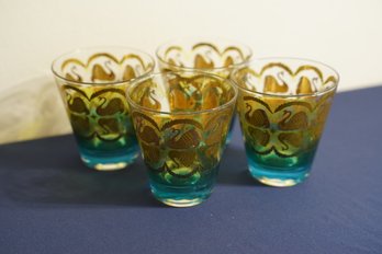 Vintage Mid-century Cera Peacock 24kt Gold Tumbler, Set Of 8