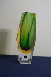 Vintage 1970's Mid Century-modern Green Murano Glass Vase By Seguso