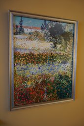 Lovely Framed Reproduction Of Van Gogh's 'Garden In Bloom Arles' Depicting A Beautiful Field Of Flowers