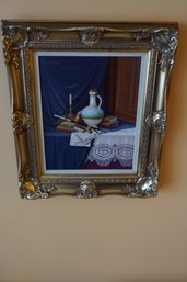 Oil On Board Table Top Still Life With Excellent Composition In Gilt Frame, Signed Upper Left