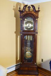 Vintage Stately Charles R. Sligh Mahogany Inlaid Grandfather Clock