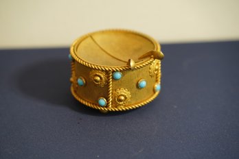 Vintage Gold Tone Dump Ashtray With Teal Stones